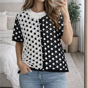 Vintage Black White Crochet Cardigan Sweater Beading Boho Cottagecore‎ Fairy